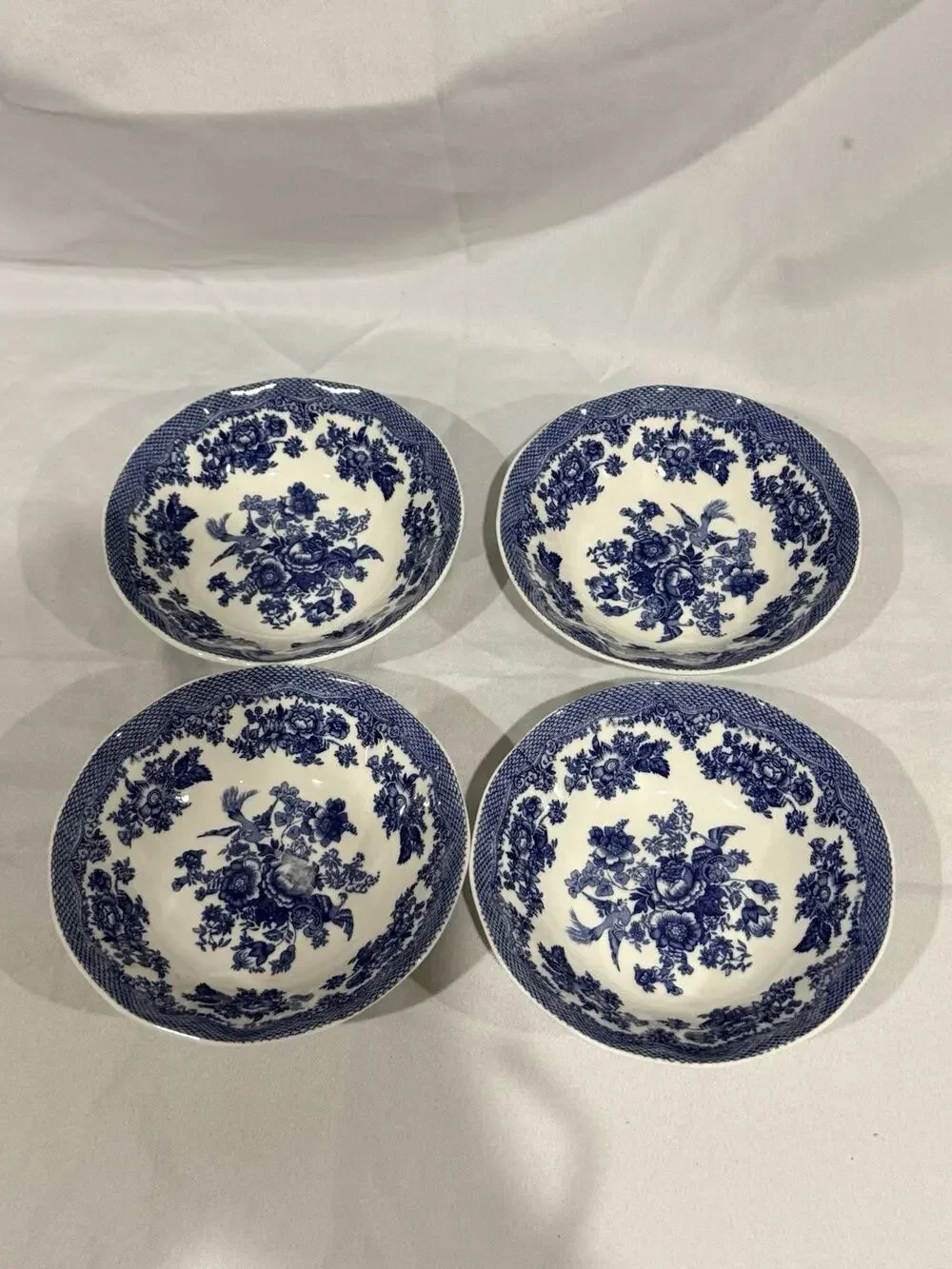 Set of 4 Johnson Bros Friendly Village Blue Transferware Cereal Soup England